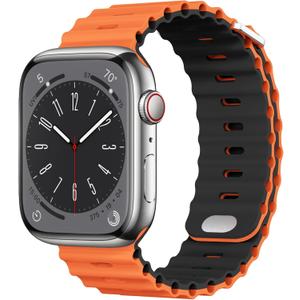 Compatible with Apple Watch Ocean Bands 38mm 40mm 41mm 42mm 44mm 45mm 46mm 49mm Soft Silicone Wristbands Replacement Strap for iWatch Ultra 2 Ultra SE Series 10 9 8 7 6 5 4 3 2 1 Women Men (Orange/Black)