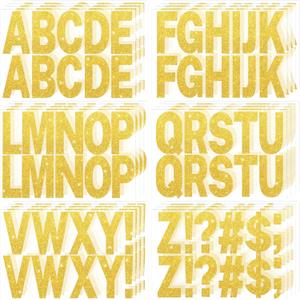24 Sheets Gold Letter Stickers 256Pcs 2.5 Inch Large Glitter Alphabet Stickers Vinyl Self Adhesive Kit Big Font Stick on Letters Peel and Stick for Bulletin Poster Board Mailbox Crafts (Gold)