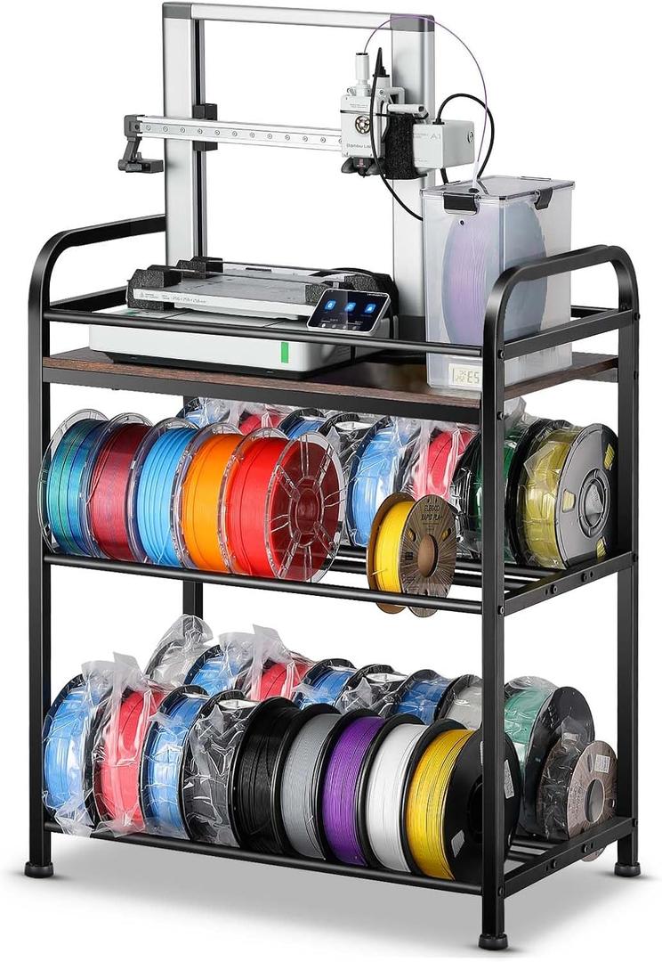 3D Printer Filament Storage Rack - Rolling Spool Holders with Wheels, Heavy Duty Metal Shelf for PLA/ABS/TPU/Nylon, Organized for 3D Printing Studio, Office Workshop (Brown)