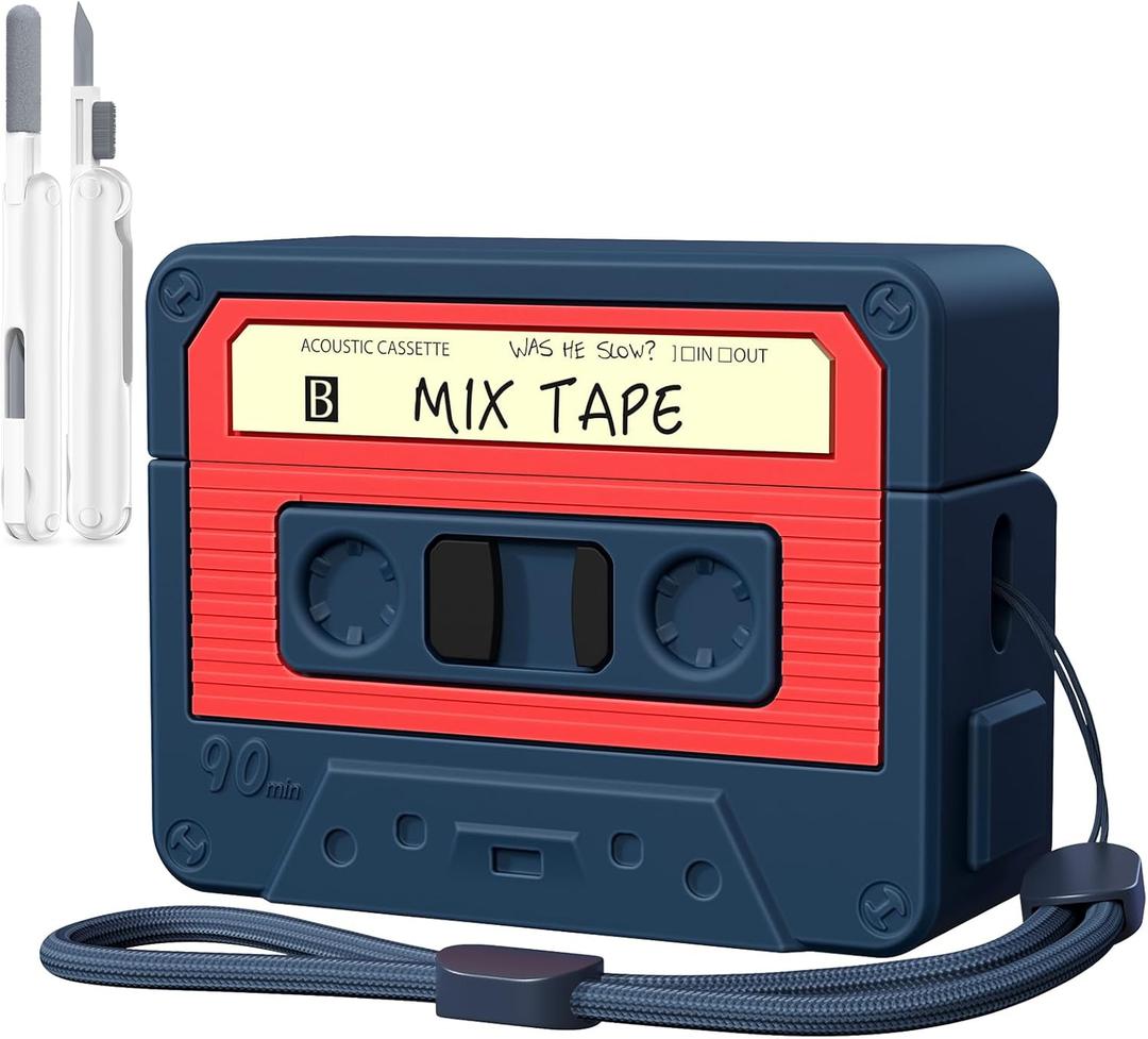 AirPods Pro 3 Case Cover, KOREDA Funny Cassette Tape Design Case for Airpods Pro 3rd Generation 2025, Cute Cartoon Fashion Silicone Protective Case for Women Men (Blue)