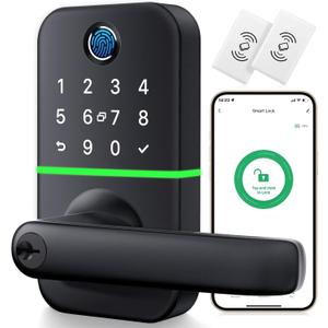 Keypad Smart Door Lock with Handle: Kucacci Keyless Entry Door Lock - Digtal Door Lock with Keypad Code - Fingerprint Door Lever Lock Deadbolt Alternative - Electronic Smart Lock for Front Door