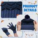 Winter Beanie Hat Scarf Gloves Set for Women Men Warm Hat Long Knit Scarf Glove Cold Weather Winter Gift for Adult (Black, Blue)