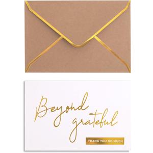 Winoo Design Gold Beyond Grateful Thank You Cards with Envelopes - 36 PK - Thank You Notes with Gold Foil Letterpress 4x6 Inches Blank Note Cards for Business Graduation Wedding Baby Shower