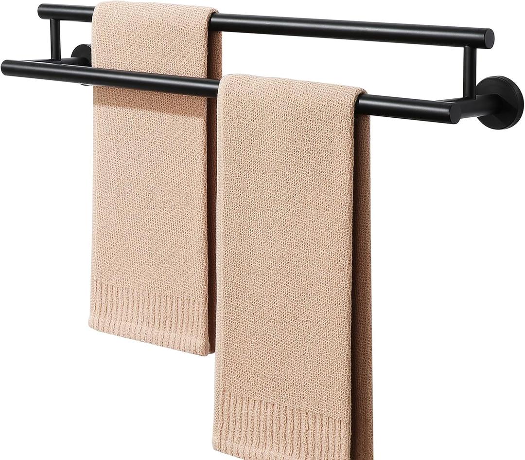 Alise Double Towel Bar Black,24" Towel Racks for Bathroom Wall Mounted,Bathroom Towel Rack SUS304 Stainless Steel Bathroom Towel Holder Quick Drying Hand Towel Holder Towel Bar for Walls