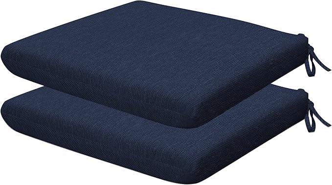 Honeycomb Outdoor Set of 2 Seat Pads, 18 x 17.5, Textured Solid Indigo Blue Universal Chair Cushions for Patio Furniture