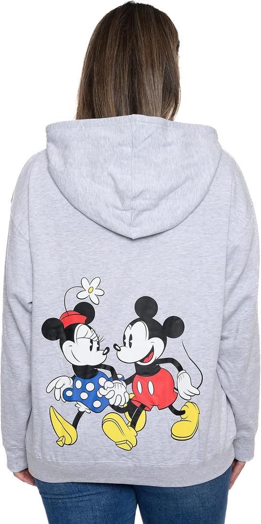 Disney Hoodie Womens Mickey & Minnie Mouse Print Zip Up (X-Large, Light Grey)