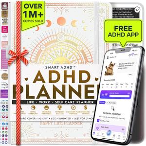 Freedom Mastery - Adhd Daily Planner, Self Care Personal Gratitude Journal to Increase Productivity & Success in Life, Include Foldable Vision Board - White Sun