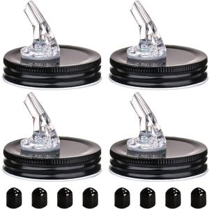 Mason Jar Pour Spouts. free flow Mason Jar Pour Spouts, mason jar for spout regular mouth size 70mm dispenser germination cover. Suitable for any liquid. Leak-Proof 4-Pack + 8 Lid Caps (black)