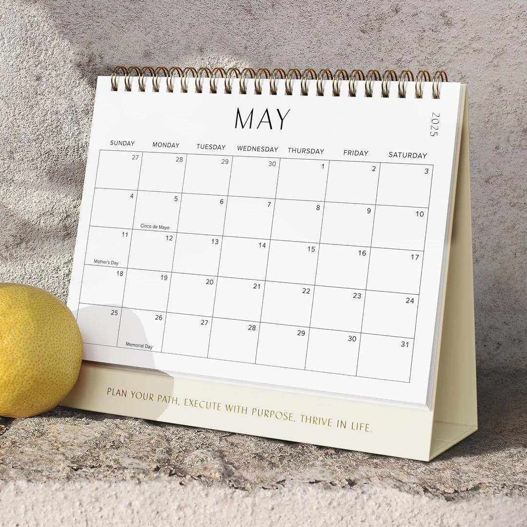 Aesthetic Desk Calendar 2025-2026 - Runs from January 2025 until June 2026 - Beautiful Small Flip Desktop Calendar for Easy Organizing (Beige)