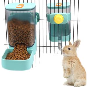 PODOO Rabbit Food Water Dispenser, 24oz No Drip Bunny Water Feeder, 34oz Large Hanging Automatic Pet Food Dispenser, Hanging Outside or Inside The Cage for Small Animals (Food+Water)