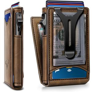 BULLIANT Men Wallet,Magnetic Metal Wallet Money Clip 9Cards Pop-up Access RFID Blocking (Tiger Eye-4339)