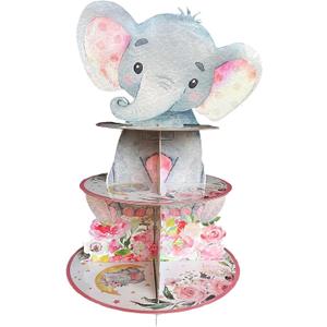 Pink Elephant Cupcake Stand for 24 Cupcakes Baby Girl Baby Shower Decorations 3 Tiered Elephant Dessert Cake Table Displays Eelephant Birthday Party Decorations for Girl