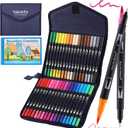 2 x nauets 36 Colors Watercolor Markers with Coloring Book Set Brush & Fine Dual Tip No Bleeding Professional Paint Pens For Drawing Note taking Planner Calligraphy Journaling Card Making Art Supplies
