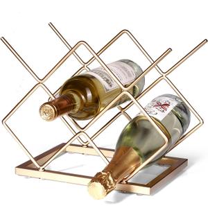 Countertop Rack - 5 Bottle Freestanding Modern Gold Metal Small Rack - Tabletop Holder Stand for Cabinet, Pantry, Bottle Storage (Large Size-Gold 5btl)