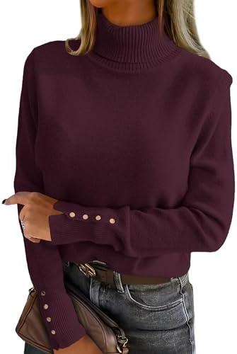 ANRABESS Turtleneck Sweaters for Women Long Sleeve Dressy Casual Soft Knitted Button Pullover Tops 2025 Fall Winter Clothes, Large 