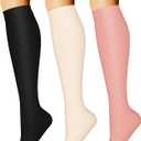 CHARMKING 3 Pairs Open Toe Compression Socks for Women & Men Circulation 15-20 mmHg is Best Support for All Day Wear (XX-Large, 14 Black/Pink/Yellow)