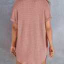 Astylish Women Oversized Waffle Shirts V Neck Short Sleeve Loose Blouses Beach Vacation Clothes Versatile Button Lightweight Pullover Dusty Pink Medium (M)
