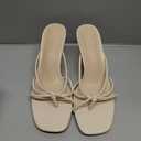 LAICIGO Women’s Square Open Toe Flip Flops Stiletto Heels Strappy Thong Slide on Slingback Mules Sandals 9,5 (Beige)
