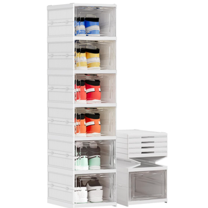 Harmon Wandyer Shoe Storage Organizer Box 6Tier Foldable Collapsible Stackable Shoe Rack Bins, Fit Size 12, No Assembly, for Men and Women