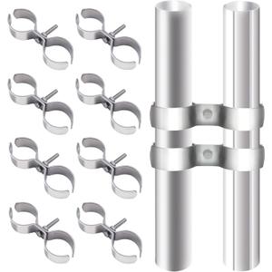 10 Set Dog Kennel Panel Clamps 1-3/8" Heavy Duty Chain Link Fence Panel Clamps for Shelf Pole Connector Double Port Saddle Fence Parts Galvanized for 32mm Pipe Panel Frames Dog Runs