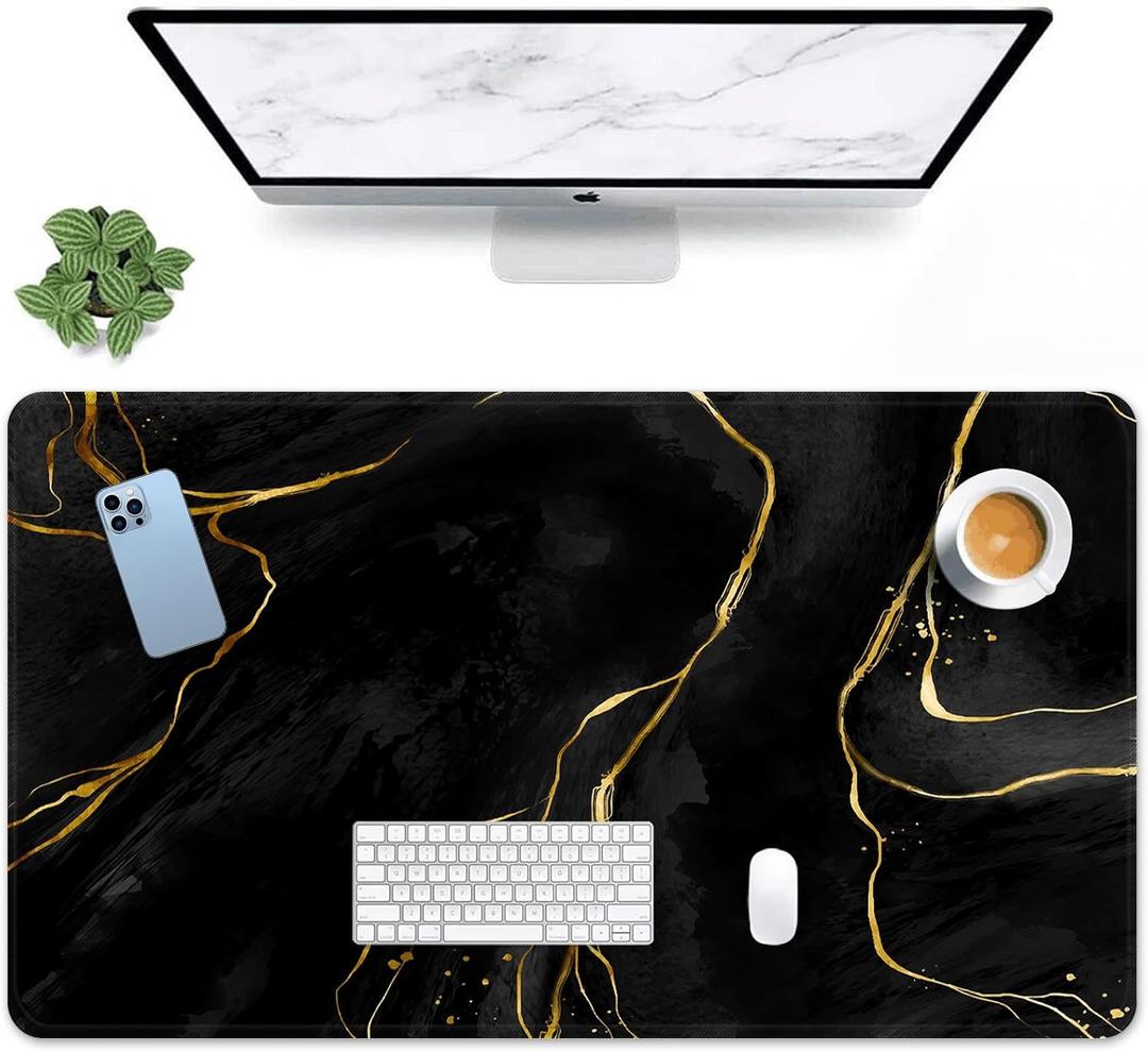 Arttown Black Gold Marble Mouse Pad Large Gaming Mat Rust Book Grain Non-Slip Desk Pad Keyboard and Mouse Desk Mat for Gamer, Office & Home, 31.5 x 15.7 in