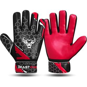 BEAST RAGE Soccer Goalkeeper Gloves for Kids Boys Youth,Soccer Goalie Gloves 4MM Anti-Slip Latex Palm Double Wrist Support,All Weather Football Gloves (Size 3 Suitable for 5-6 Years Old, Red)