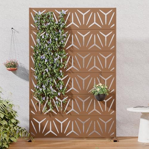 Casaphoria Metal Privacy Screen Outdoor, 72" H x 47" W Freestanding Decorative Privacy Screen for Patio Deck Balcony Garden with Stable Base, Brown Star