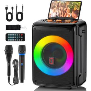 HWWR Karaoke Machine with 2 Microphones, Portable Bluetooth Karaoke Speaker for Adults, Home Party Speaker with DJ Light for Outdoor, Events, Gathering, PA System Support TV Connectivity