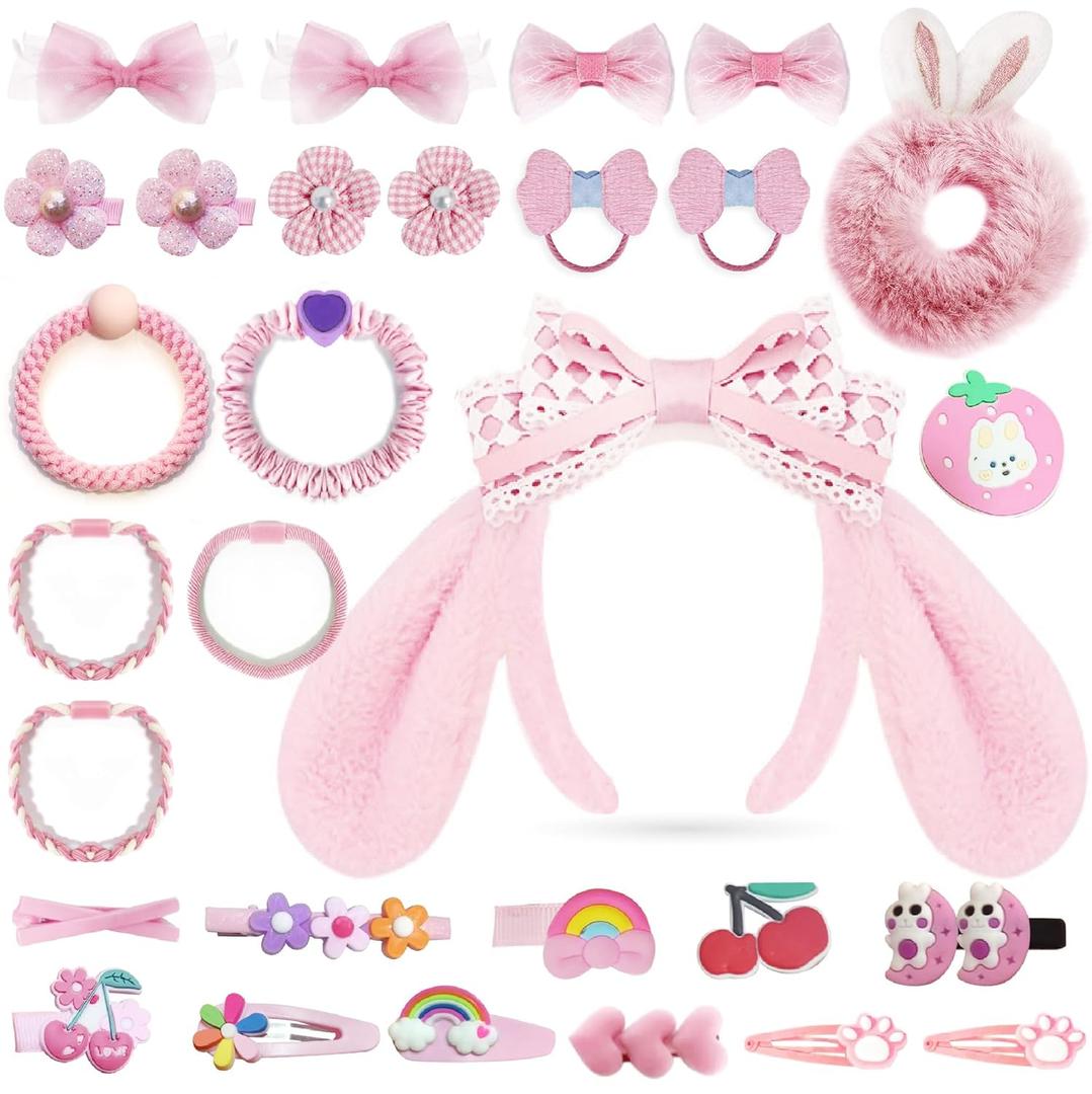 Headband, Cute hair accessory set Cute headbandVarious Styles of pink hair clips, hair cords, Hair TiesPlush hair loop