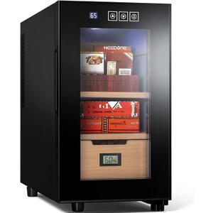 NEEDONE Electric Cigar Humidor 23L with Heating and Cooling Quiet Control System, Thermostatic Cabinet Humidor Box for 150 Counts, Spanish Cedar Wood Shelves & Drawer, Digital Hygrometer, Gift for Men