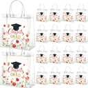 Resholder 24 Pcs Graduation Gift Bags Bulk 2026 Congrats Grad Clear Red Floral Reusable PVC Bags with Handles for High School, College, Graduation Party Favors, 8x8x3.15 Inch