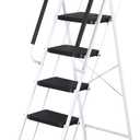 Smartxchoices 5 Step Ladder with Handrails and Tool Tray, Folding Step Stool with Wide Anti-Slip Pedal, Heavy Duty Steel Step Ladder for Home Kitchen Office Shop, 330 lbs Load Capacity, White