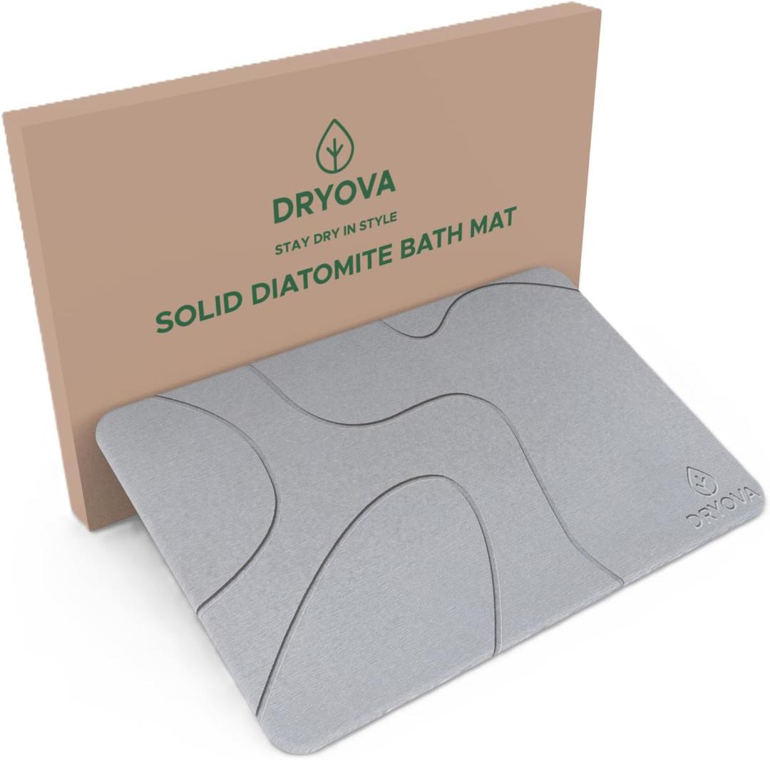 Large Stone Bath Mat Made with Natural Diatomaceous Earth, Non-Slip & Super Absorbent, Fast Drying, Easy to Clean  Bathroom Floor Stone Mat (23.6"x15.4", Light Gray Wave)