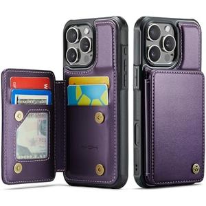 Vinich for iPhone 16 Pro 6.3" Wallet Case with Card Holder, RFID Blocking Credit Slots Kickstand Shockproof Phone Cover for Women Men, Purple