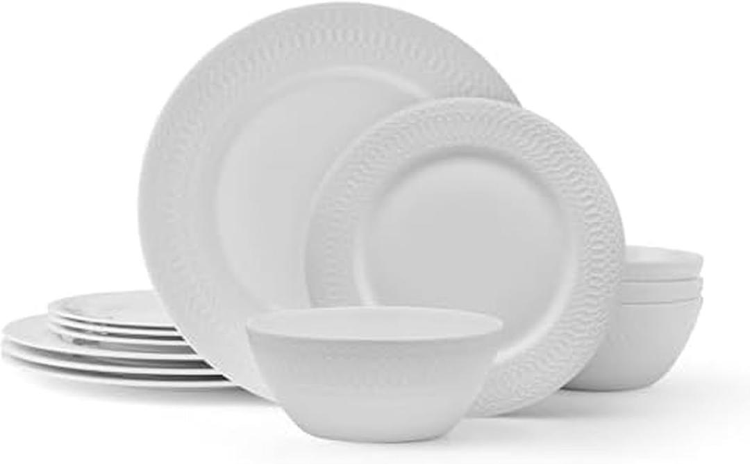 Mikasa Levi Bone China Lightweight Chip Resistant 12 Piece Dinnerware Set, Service for 4