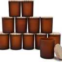 Thick Candle Jars for Making Candles 12 Pcs, 7 OZ Empty Jars with Wood Lids for Candle Making, Sample Container, Frosted Brown