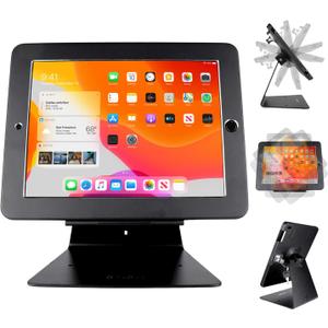 Desktop Anti-Theft Security Kiosk POS Stand Holder Enclosure for 10.2" 20212020 2019 iPad 7th 8th 9th Gen, Flip & 360 Swivel Design (Black)
