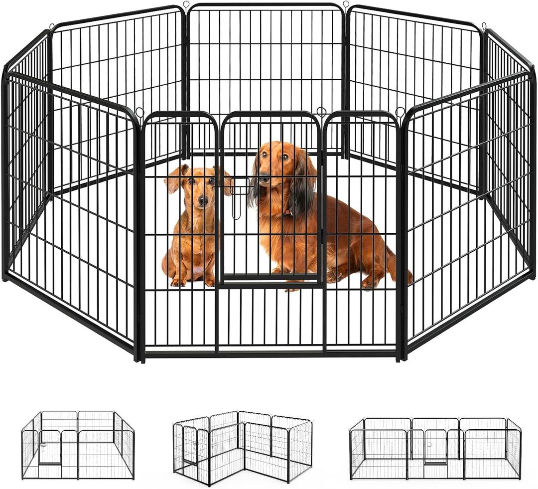 Smug Heavy-Duty Iron Dog Playpen  8 Panel 24 Durable, Rust-Resistant Pet Fence for Indoor & Outdoor Use, Secure & Spacious Pet Play Area for Dogs, Puppies & Small Animals (Black)