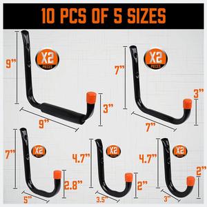 HORUSDY 4-Pack Heavy Duty Garage Storage Hooks Assorted Utility Hooks, 9", 7", 5", 3.5", 3" Two Each, 4 Pack
