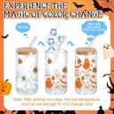 12 Packs Halloween Glass Cups Gifts Boo Baskets Stuffers 16oz Color Changing Cups with Lid Straw Pumpkin Ghost Skull Iced Coffee Drinking Glass Tumbler Halloween Gifts for Women Party Decor