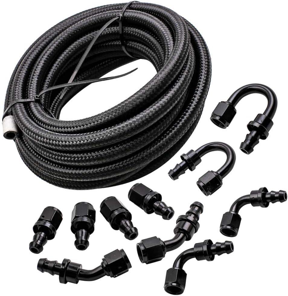maXpeedingrods 6AN Fuel Line Kit, 3/8" Fuel Line Hose, Transmission Cooler Lines, CPE Nylon Stainless Steel Braided 6AN Push Lock Hose End 20FT 10PCS