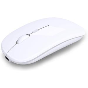 Wireless Bluetooth Mouse Rechargeable Laptop Mice Use Portable(Bluetooth5.2 and USB 2.4G) Dual Mode Connection Silent Slim Computer Mouse for Laptop/iPad Tablet/Apple MacBook/PC(Bright White)