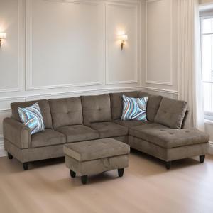 FONTOI L Shaped Sectional Couches for Living Room, Modern Modular Sectional Sofa with Ottoman Storage, Comfy L Shaped Couch with Chaise for Bedroom Apartment Furniture, Brown