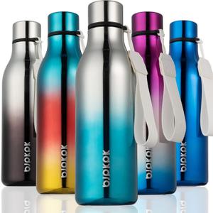 BJPKPK Insulated Water Bottles, 18 oz Stainless Steel Metal Water Bottle with Strap, BPA Free Leak Proof Thermos, Mugs, Flasks, Reusable Water Bottle for Sports & Travel, Blue Lagoon
