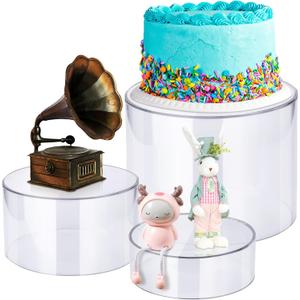 Weysat 3 Pcs Acrylic Risers for Display Stands, Round Cake Dessert Stand 3 Sizes, 6"x2", 7"x4", 8"x6", Food Risers Cylinder Nesting with Hollow Bottom for Wedding Parties Brunch Jewelry Show (Clear)