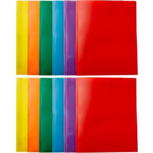 Amazon Basics Heavy Duty Plastic Folders with 2 Pockets for Documents, Letter Size Paper, School Supplies Organization, Assorted Colors, Pack of 12