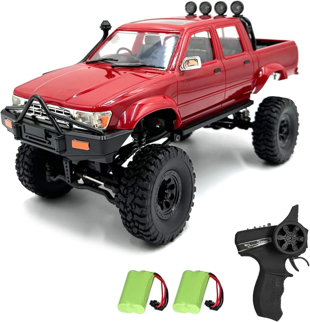 RC Rock Crawler WPL C64-1 RC Truck, 1:16 Scale 2.4GHz Remote Control Truck, 4WD All Terrain Off-Road RC Crawler with LED Lights and 2 Rechargeble Batteries for Adults (Red)