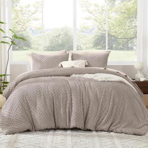 Litanika Queen Comforter Set Rose Coffee, 3 Pieces Cream Tufted Boho Farmhouse Bedding Comforter Sets, Lightweight Fluffy Comforter Bed Set for All Season (90x90In Comforter and 2 Pillowcases)
