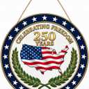 2 x 250th Anniversary Door Sign - 1776-2026 USA Semiquincentennial Patriotic Wreath, 4th of July Wooden Door Hanger, Independence Day Wall Decor for Home Front Porch Outdoor Hanging Ornament - D01