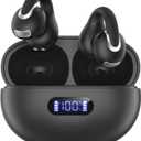 Open Ear Clip Wireless Earbuds Bluetooth 5.4, Lightweight Comfort Sports Bone Conduction Headphones Built-in Mic for Clear Audio, Stable Fit Earphones 24H Play-Soft Black